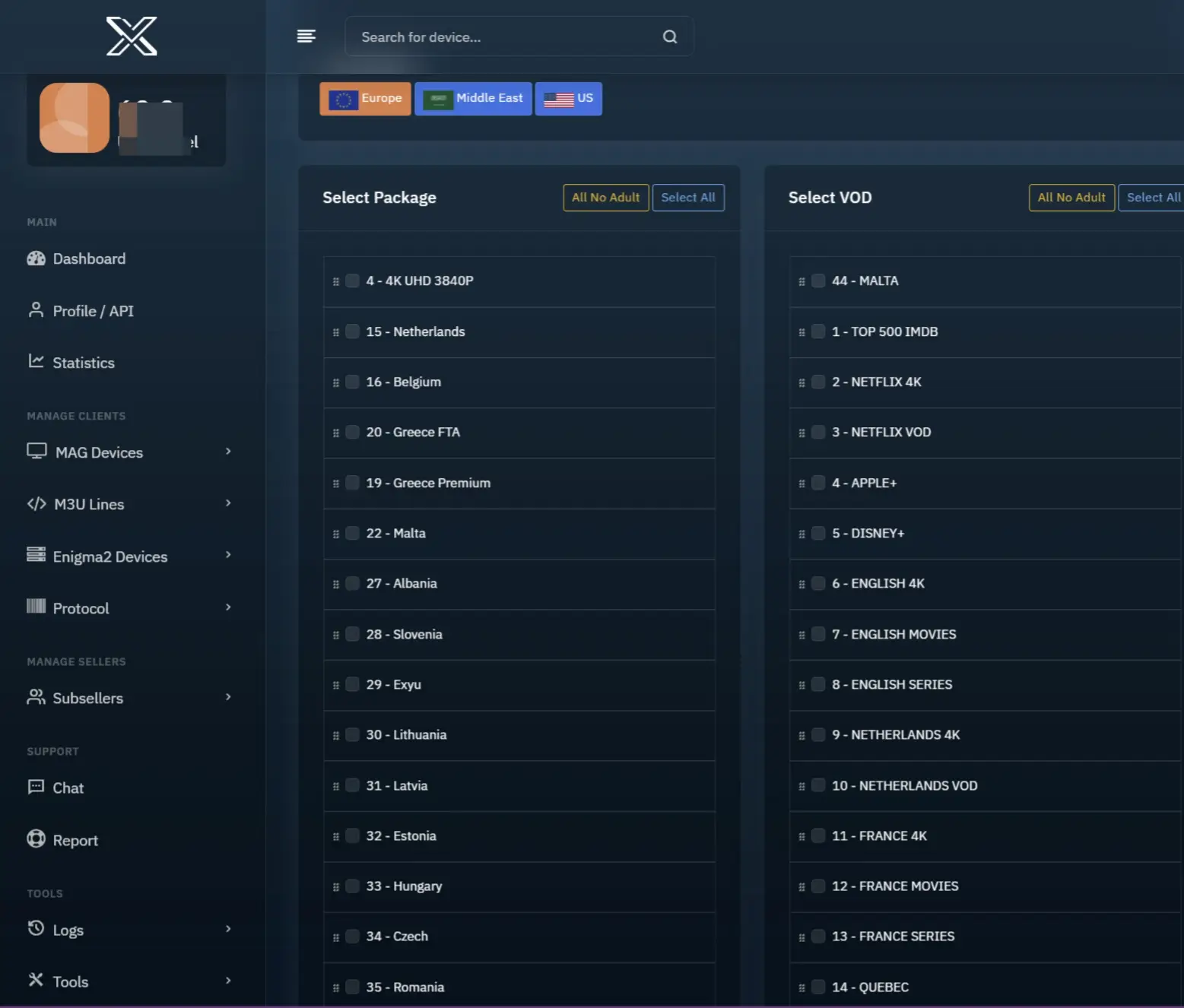 Trex IPTV Panel Content